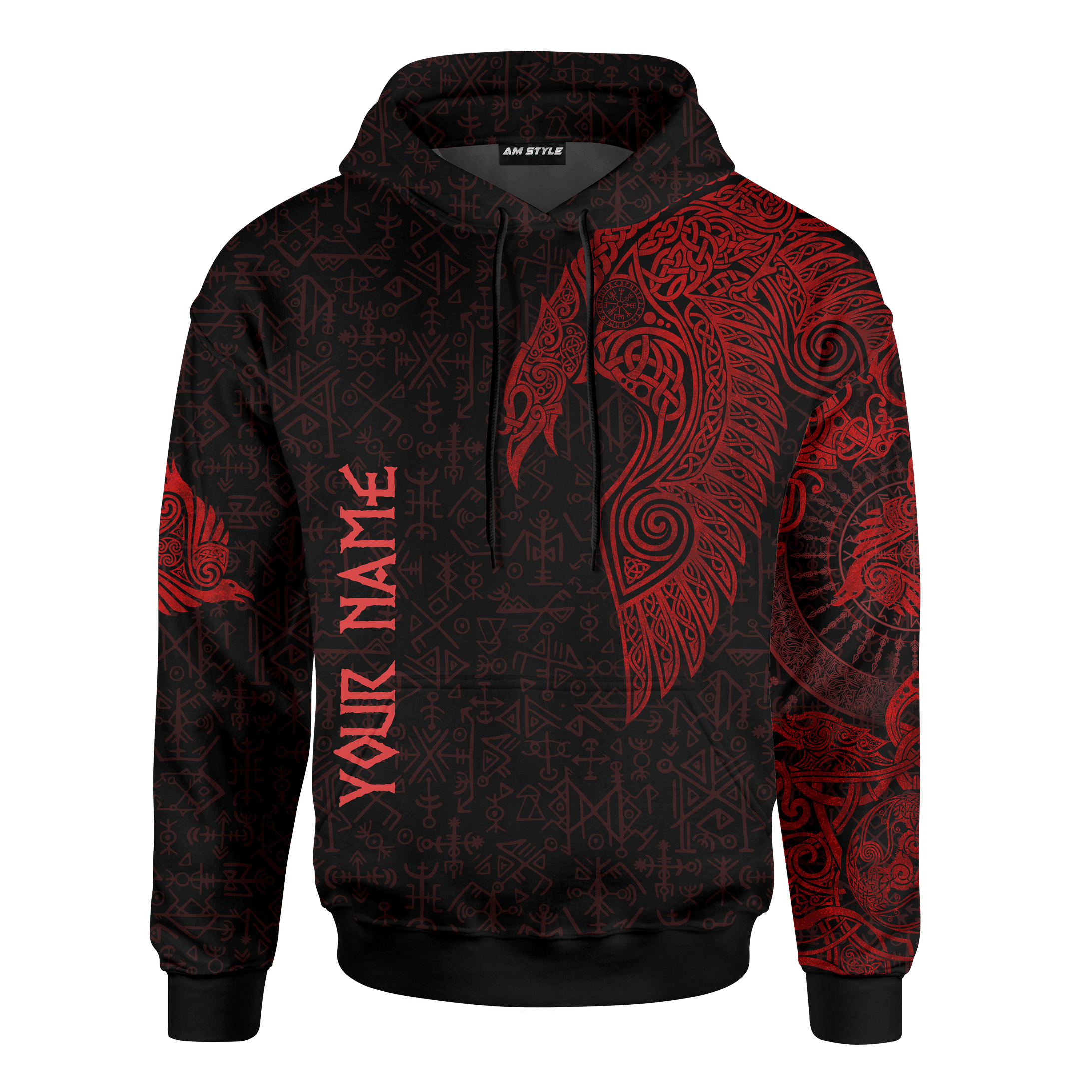 Viking Raven Tattoo Dark Candy Apple Red Colour Customized 3D All Over Printed Hoodie