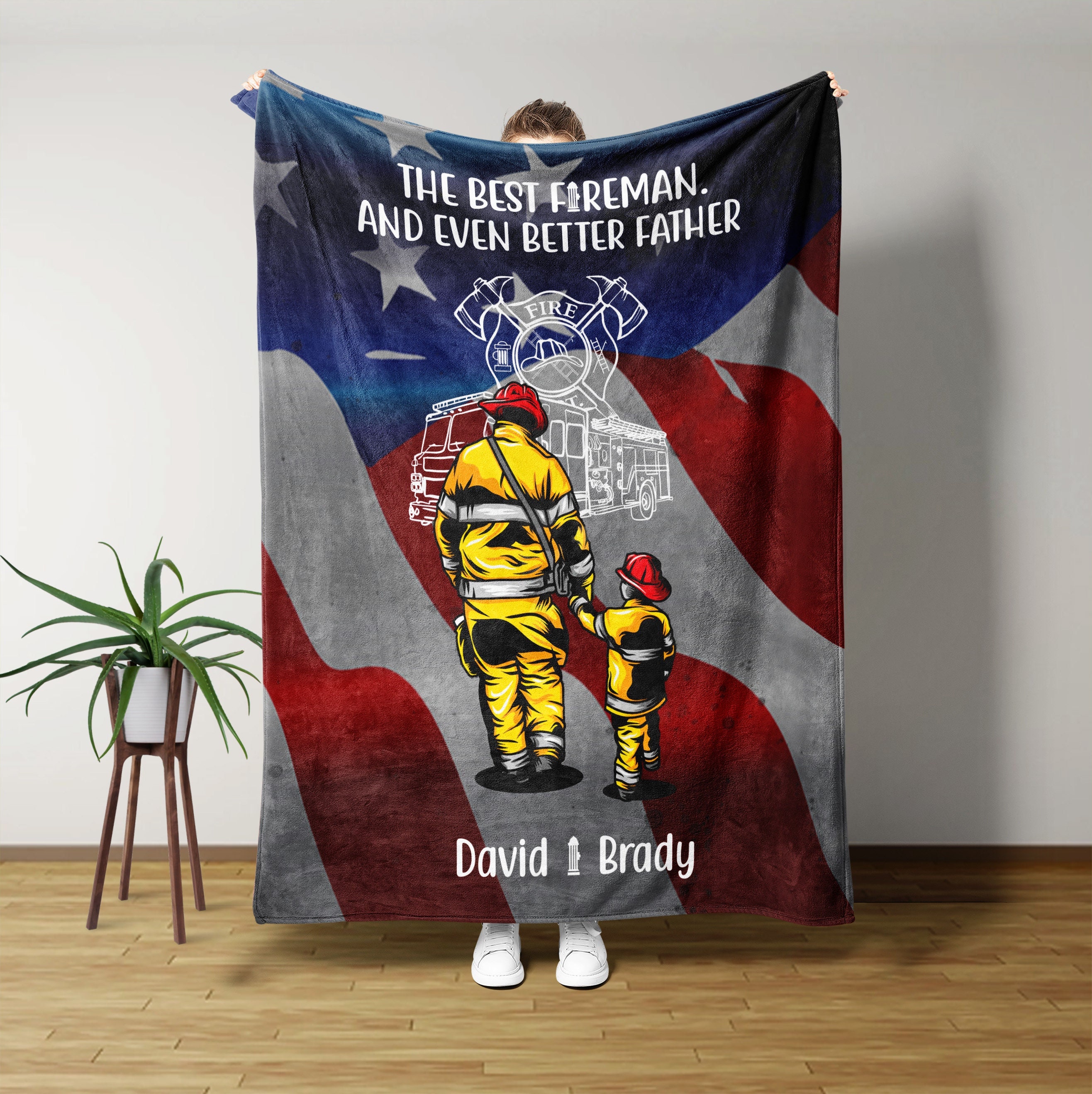 Personalized Firefighter The Best Fireman Dad And Son Blanket, Custom Gift For Dad, Firefighter’s Lover Gift.