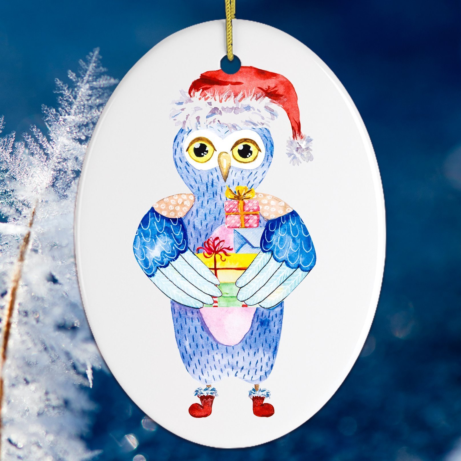 Watercolor Owl Christmas Ornament Funny Xmas Home Décor Gift Ideas