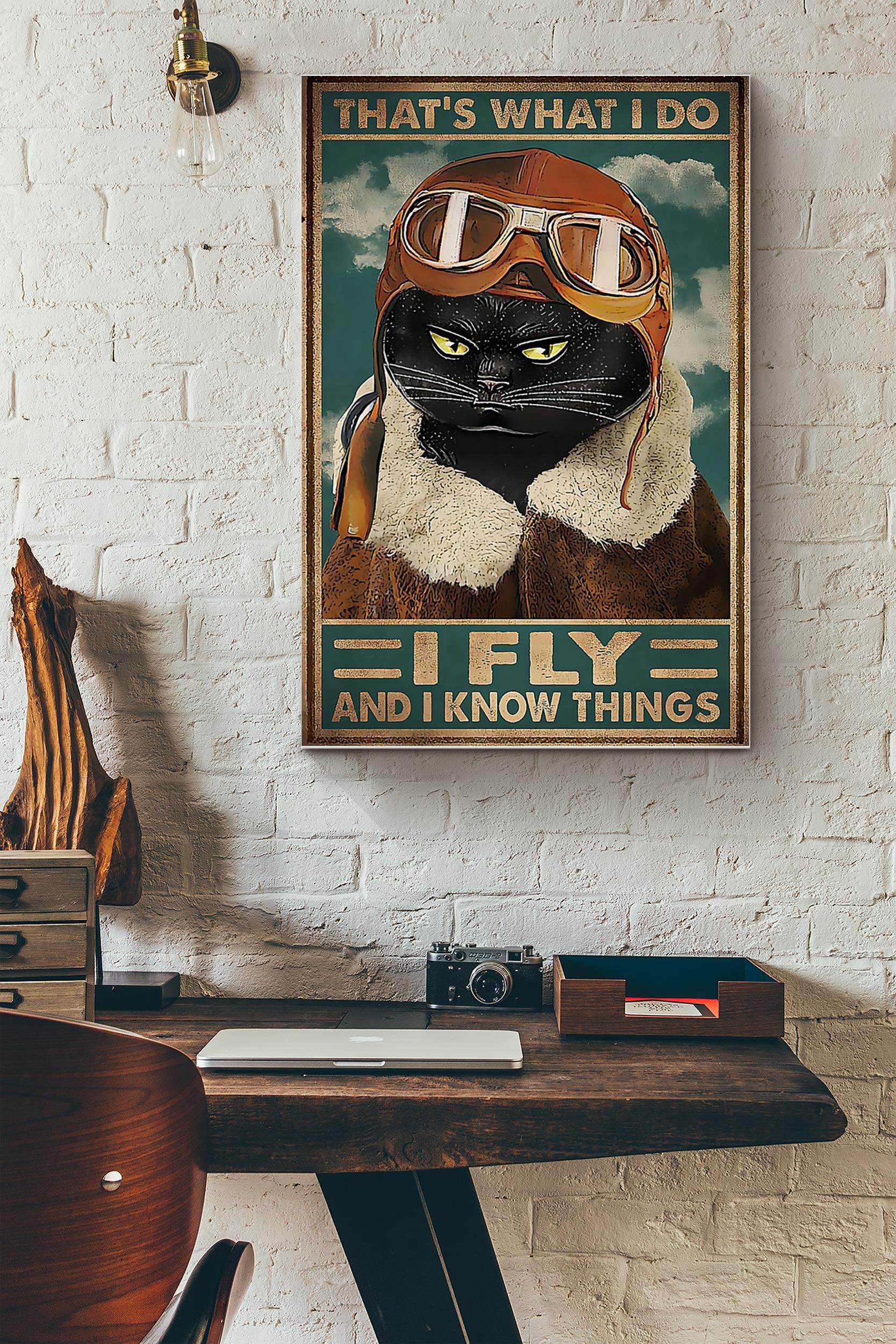 Black Cat Pilot Thats What I Do Ly And Know Things Poster – Aviation Knowledge Wall Art – Gift For Flight Engineer Flight Attendants Pilot Black Cat Lover (Unframed) Poster