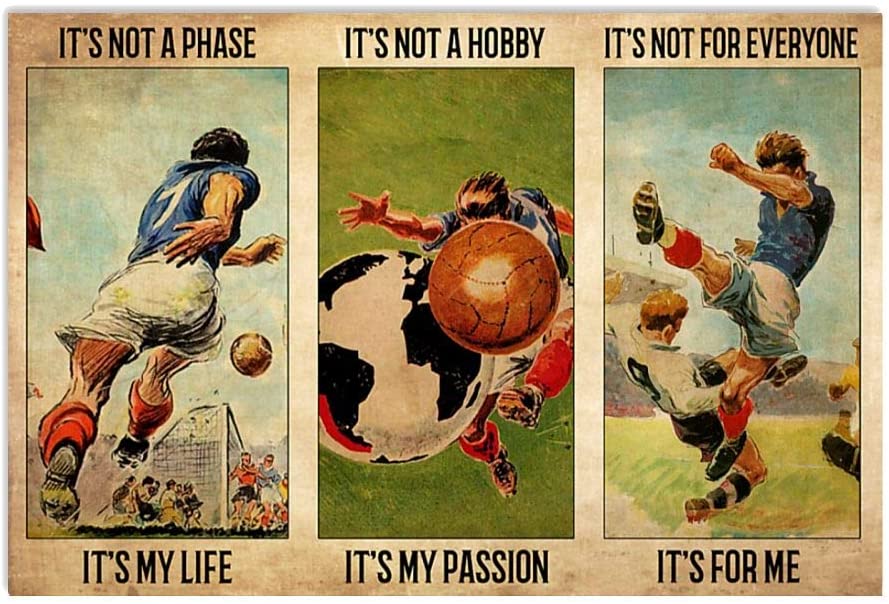 Vintage Man Playing Football It’S My Life It’S My Passion Poster Art Print      Home Decor Gift For Men Women Family Friend On Birthday Xmas