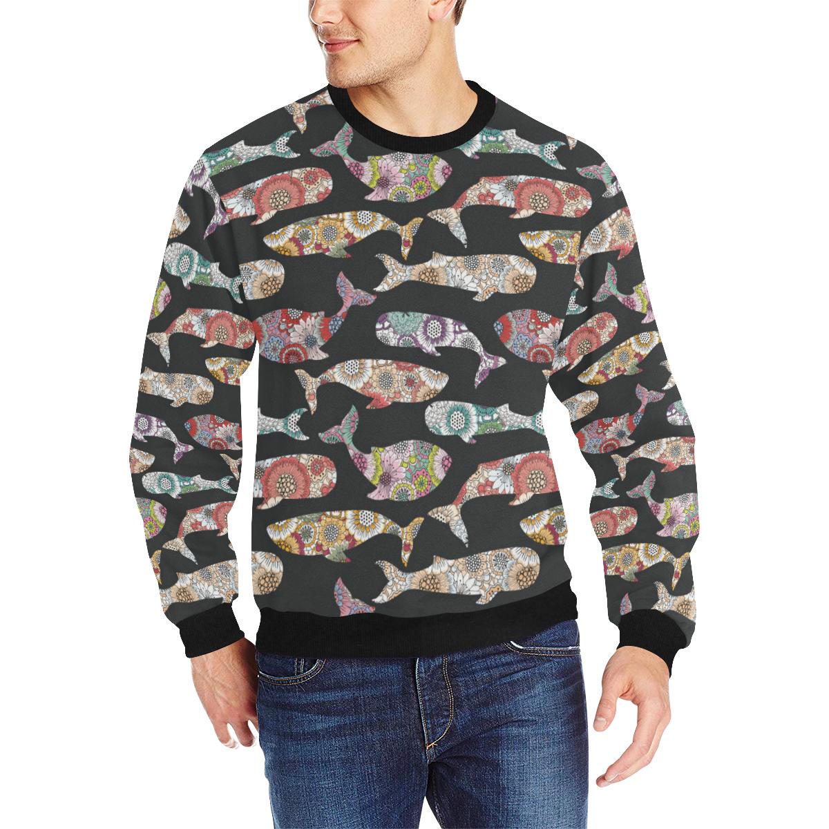 Whale Flower Tribal Pattern Men’s Crew Neck Sweatshirt