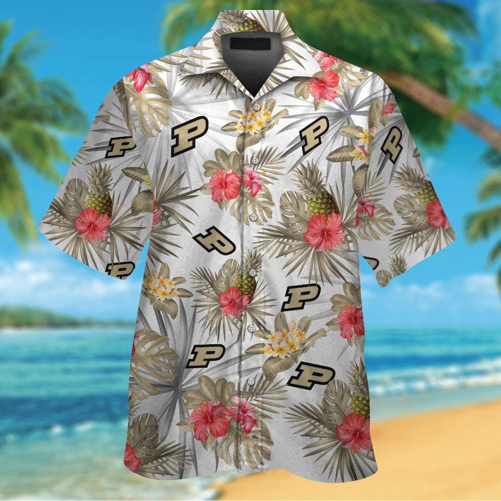 NCAA Purdue Boilermakers Pink Flowers Pineaaple Hawaiian Shirt