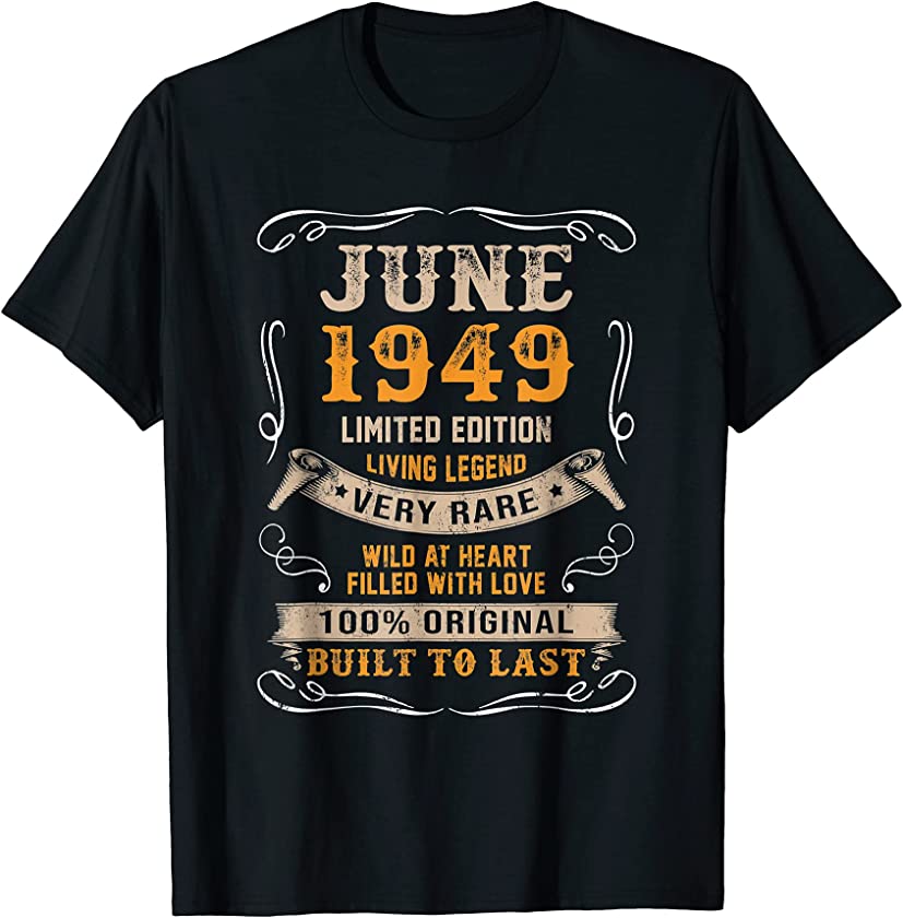 72nd Birthday Gift 72 Years Old Retro Vintage June 1949 T-Shirt