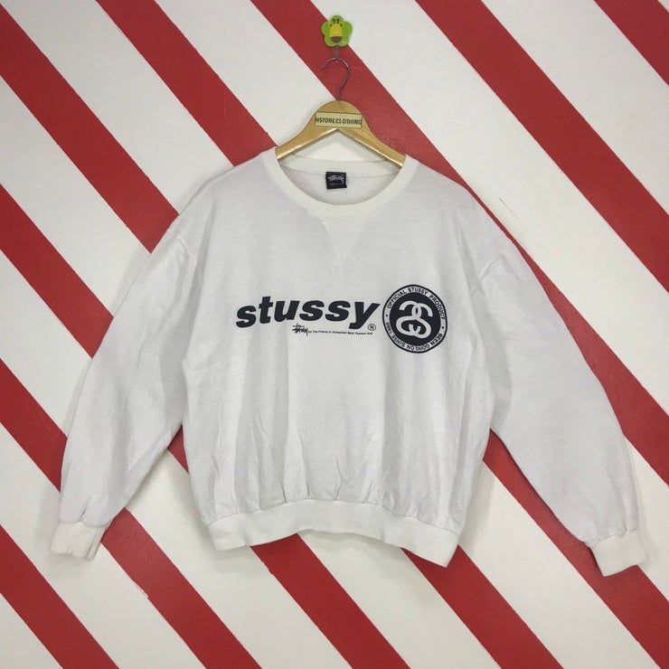 Vintage Des Ann Es 90 Stussy Crewneck Stussy Usa Pull Blanc Stussy Streetwear Cavalier Imprim Logo Stussy Hip Hop Hommes Taille Moyenne Shirt