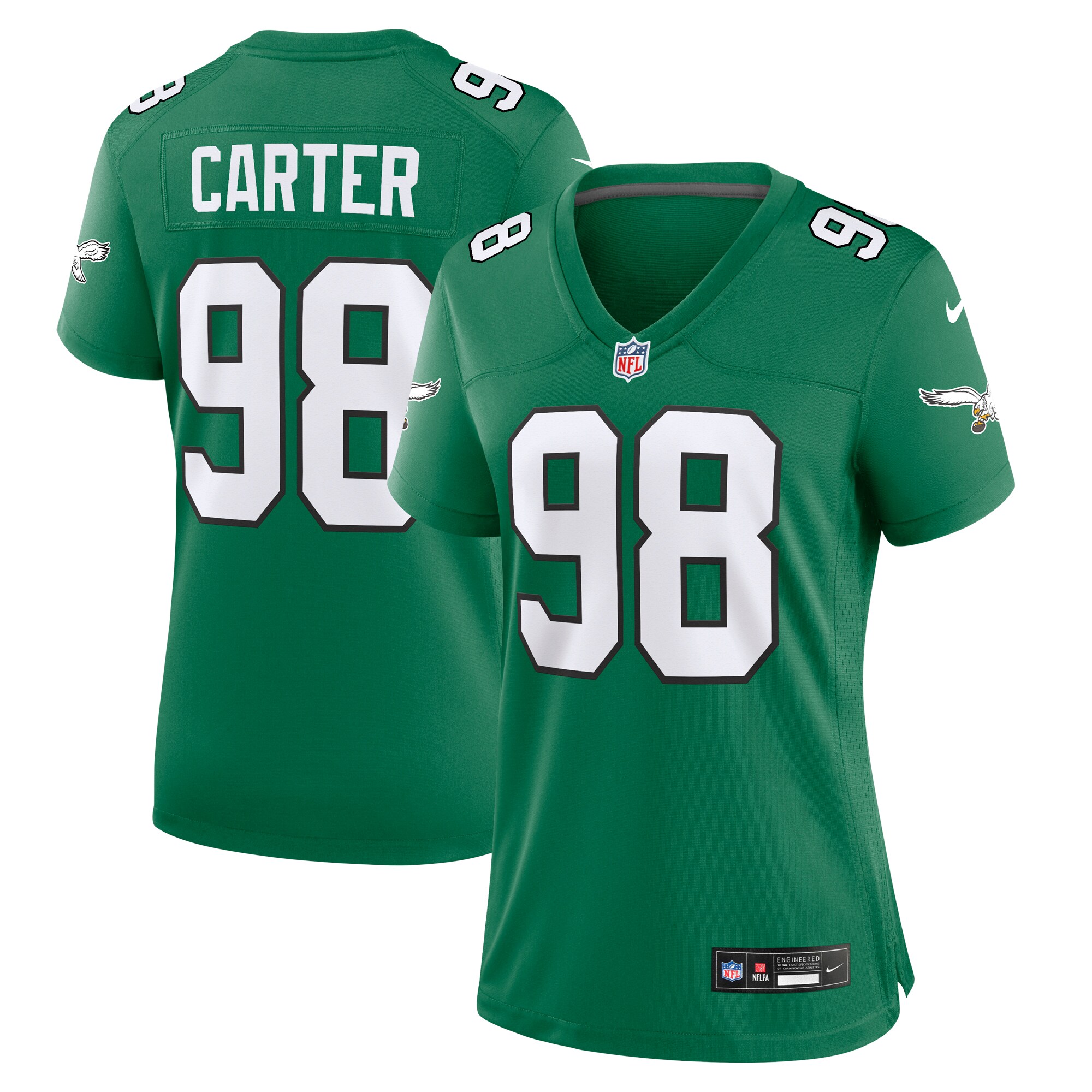 Women’s Philadelphia Eagles Jalen Carter Kelly Green Alternate Game Jersey