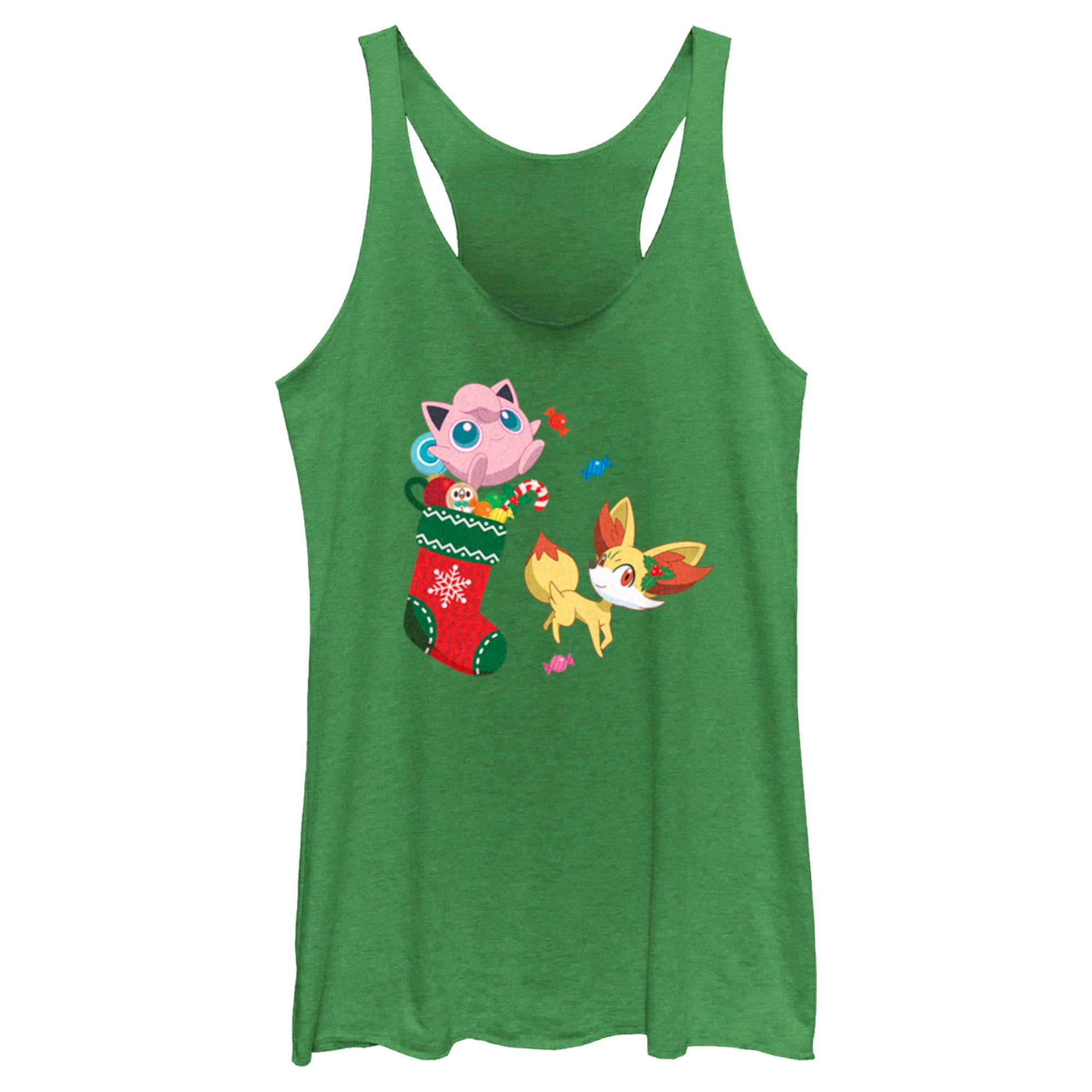 Women’S Pokemon Christmas Jigglypuff And Fennekin Stocking Racerback Tank Top