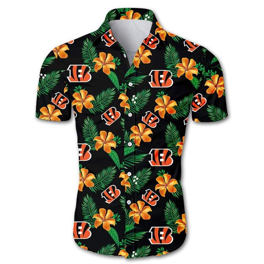 Cincinnati Bengals Hawaii All Over Print Floral Button Up Slim Fit Body Ha47938