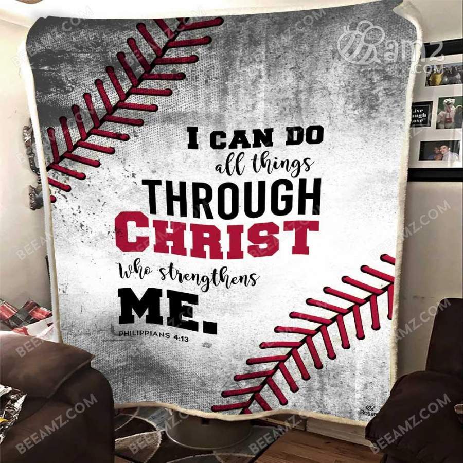 BeeAmz 3D Custom Blanket Gift for Baseball Lovers – I Can Do All Things Through Christ Blanket – BSBL09