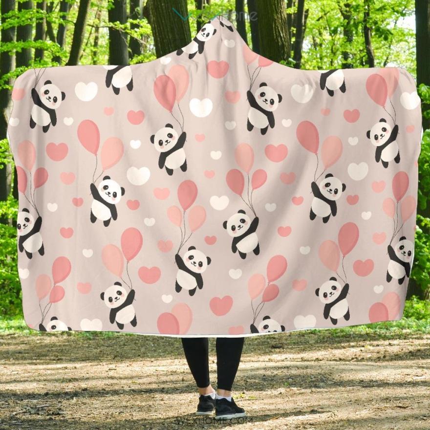 Cute Panda Ballon Heart Pattern Hooded Blanket