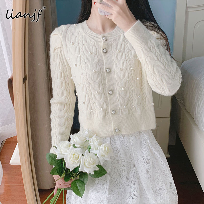 Vintage Elegant Women O-neck Knitted Cardigans Single-breasted Slim Twisted Sweaters Female 2021 Autumn O-neck Outwear Chic Tops alx