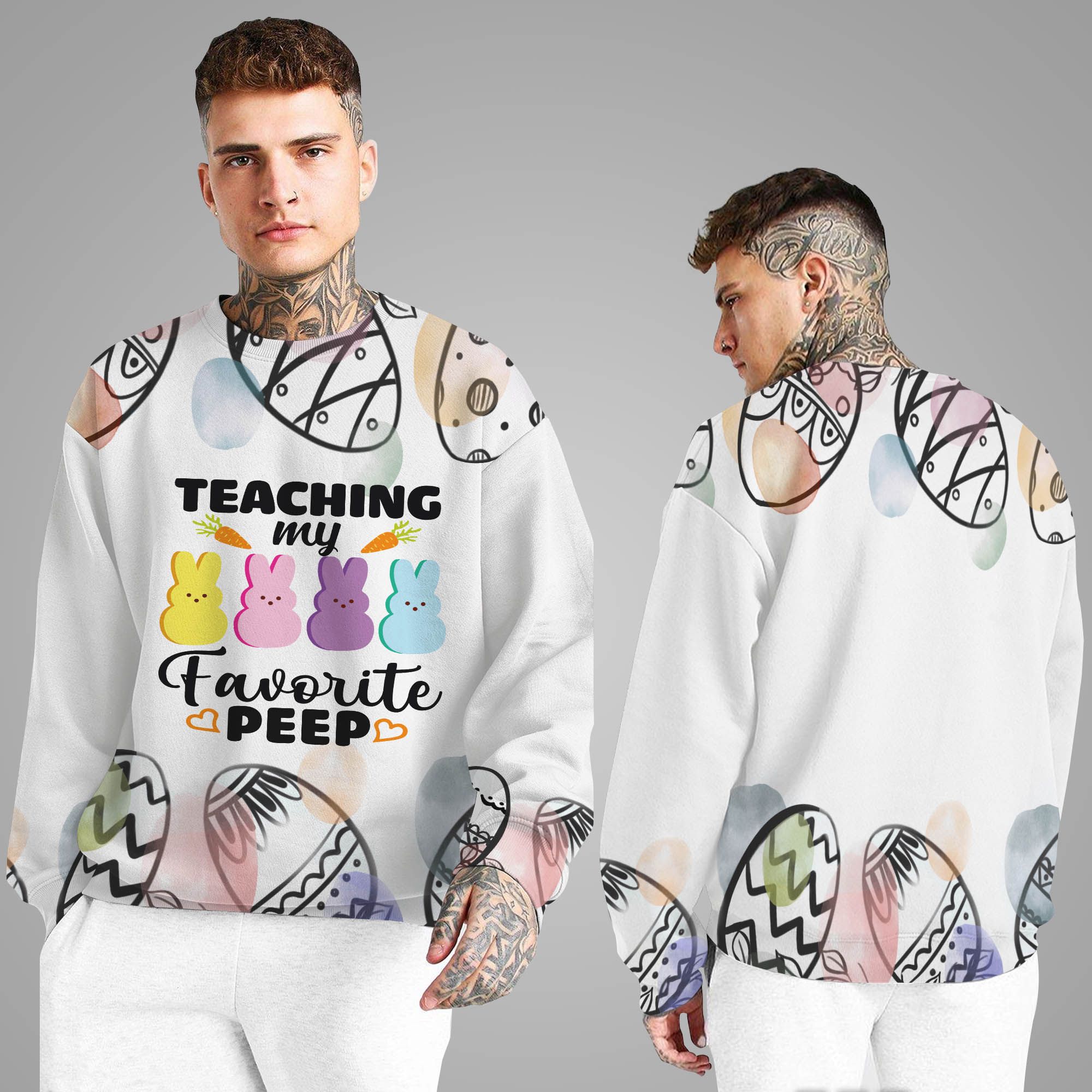 Teaching My Favorite Peep Easter Eggs Rabbits 3D Long Sleeve Shirt For Teachers On Easter Day