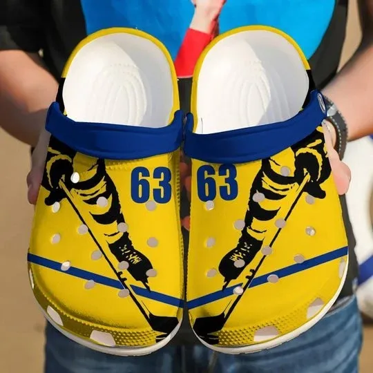 Hockey Player Yellow Personalize Clog Custom Crocss Clog Number On Sandal Fashion Style Comfortable For Women Men Kid