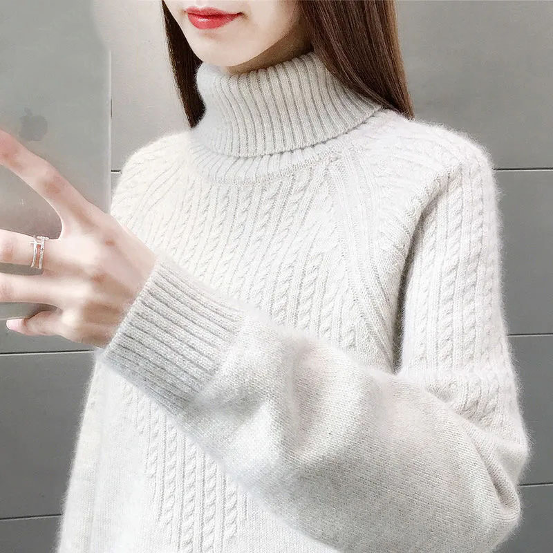 Women’s Ribbed Turtleneck Bottoming Sweaters Fall Winter Loose Casual Warm Knitted Pullover Korean Elegant Thick Crochet Tops alx