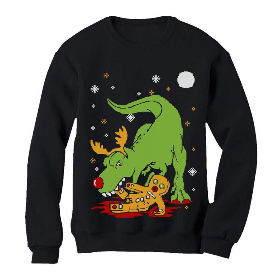 T-Rex Biting Gingerbread Ugly Christmas Sweatshirt