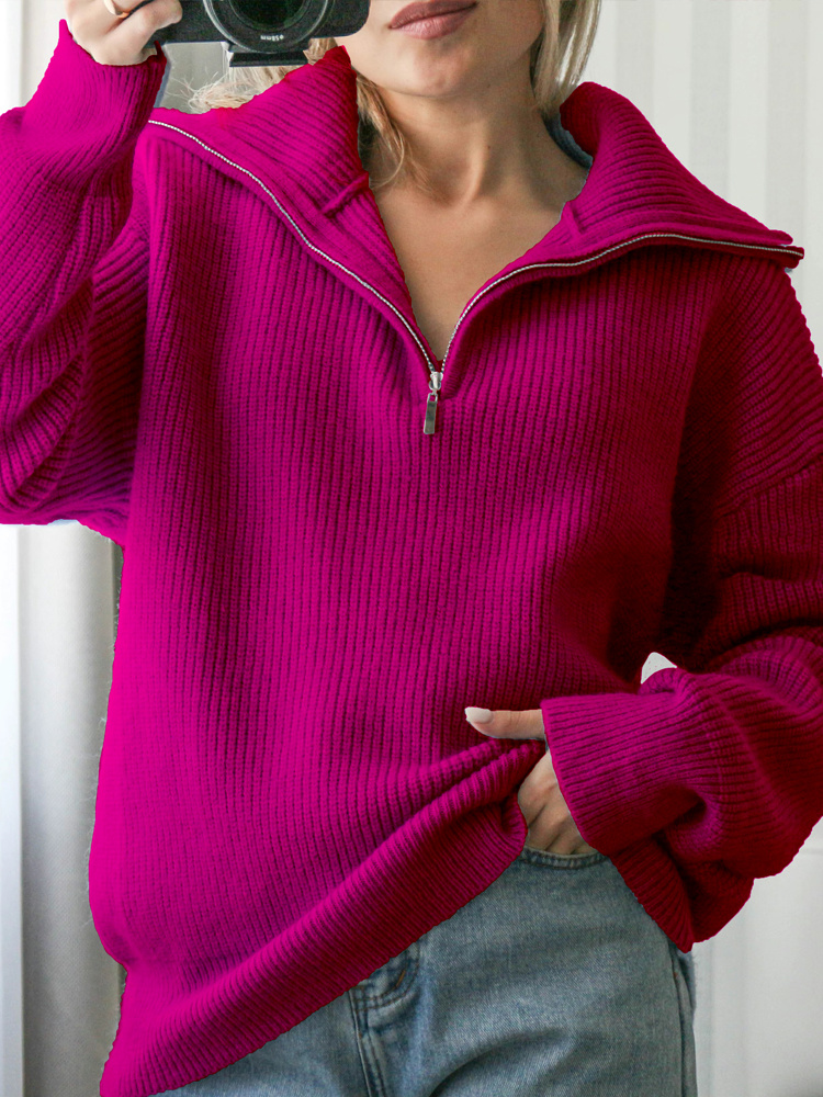 Women Sweater Oversize Zipper Knitted Pullover Long Sleeve Solid Color Loose Ladies Sweaters Autumn Winter Women’s Turtleneck alx