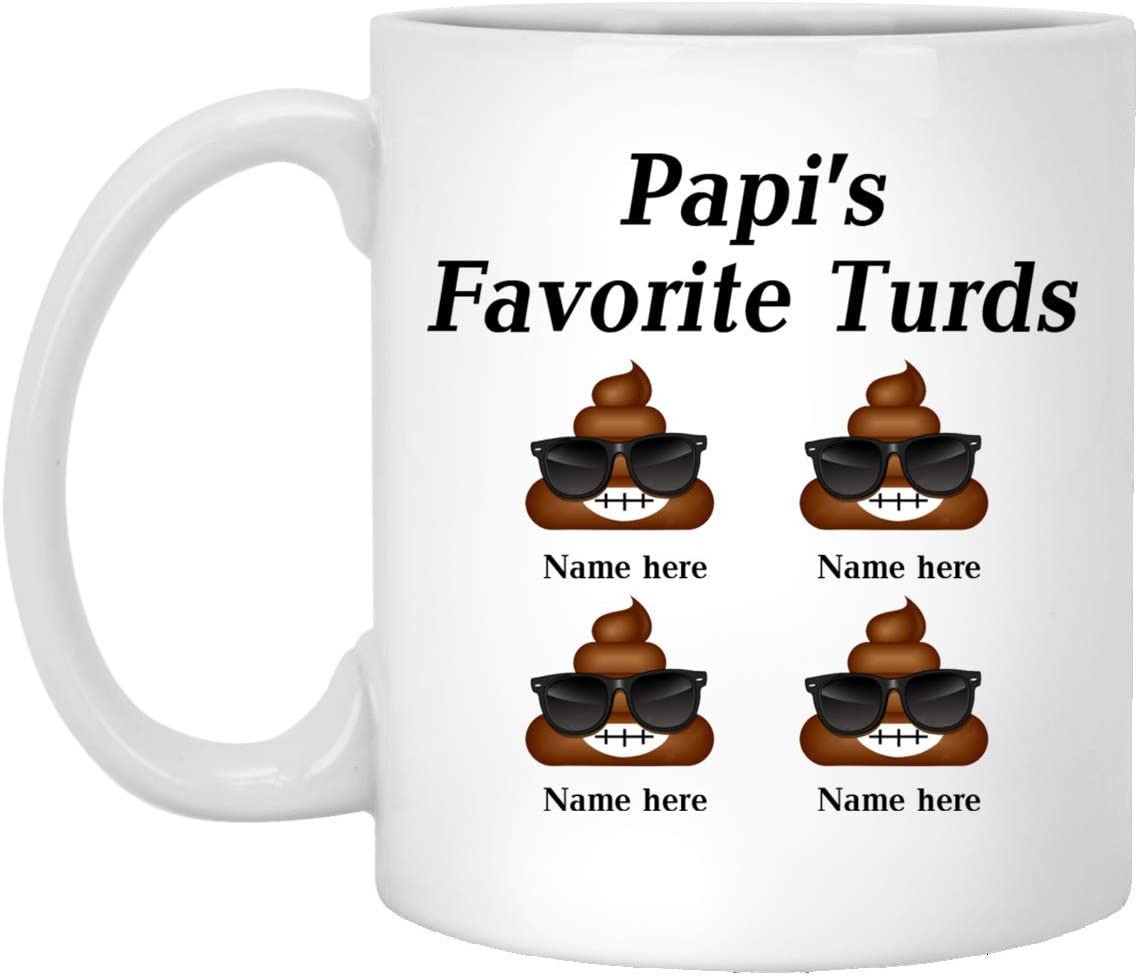 Personalized Poop Funny With Glasses – Papi’S Favorite Turds Customized Coffee Mug – Personalized Gift – Funny Father’S Day Gift – 11Oz Coffee Mug 11Oz