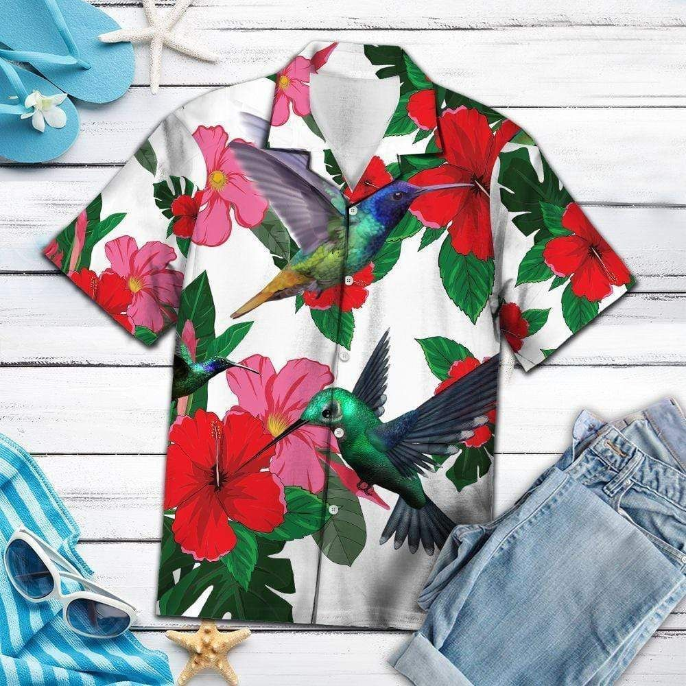 Hummingbird Floral Vibe Print Polyester Hawaii Shirt Ha22374