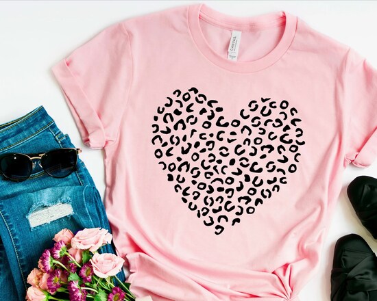 Cute Valentines Heart T-Shirt, Gift For Valentine’s Day, Happy Valentine’s Day Shirt, Leopard Cheetah animal Print shirt, Valentine Love Tee