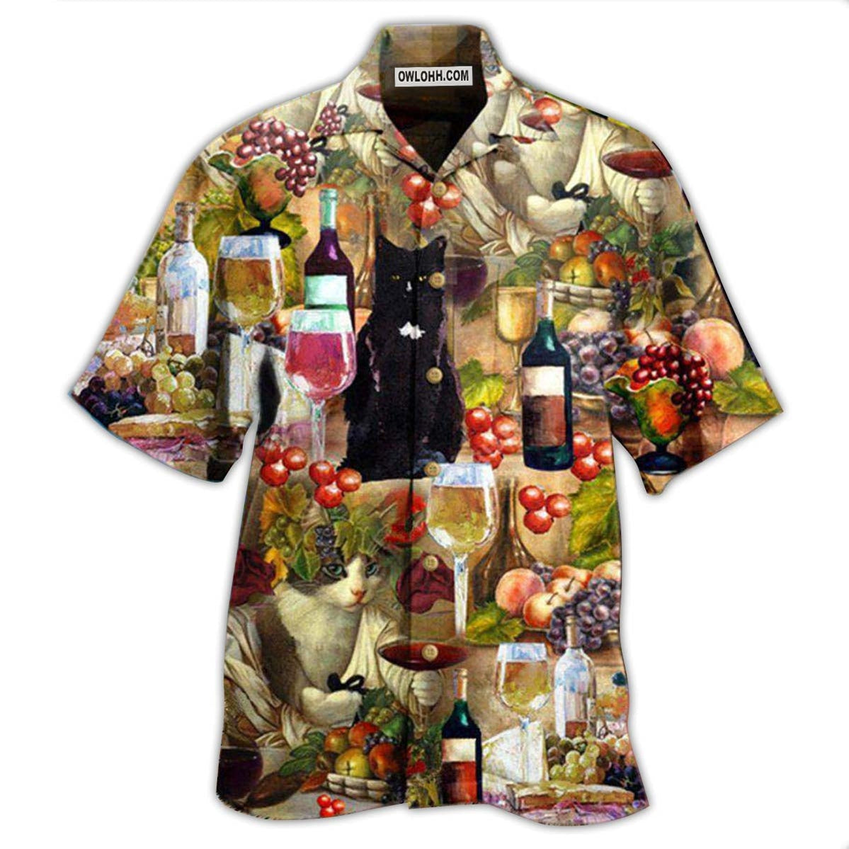 Wine Drinking Wine Feeling Fine Cats – Hawaiian Shirt  – Owl Ohh