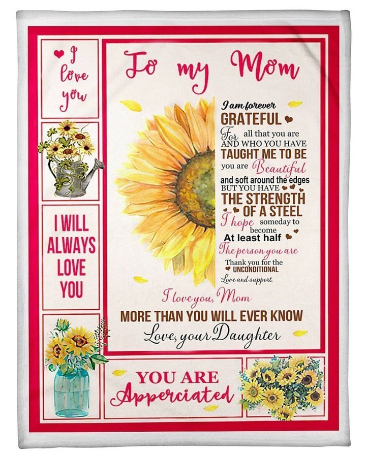 To My Mom Fleece Blanket, With Wonderful Words I’Ll Always Love You, Gift For Mom From Daughter Birthday Gift Home Decor Bedding Couch Sofa Soft