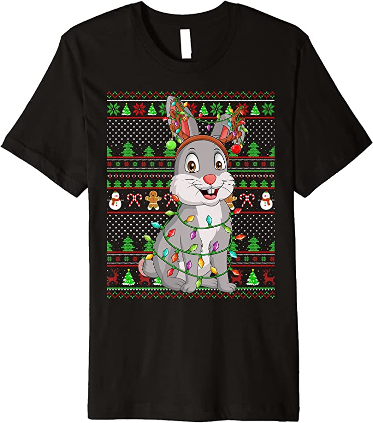 Ugly Xmas Sweater Style Lighting Bunny Christmas Premium T-Shirt