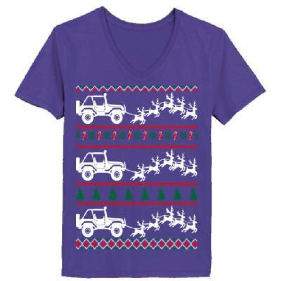 AGR Jeep Ugly Christmas Sweater – Ladies’ V-Neck T-Shirt