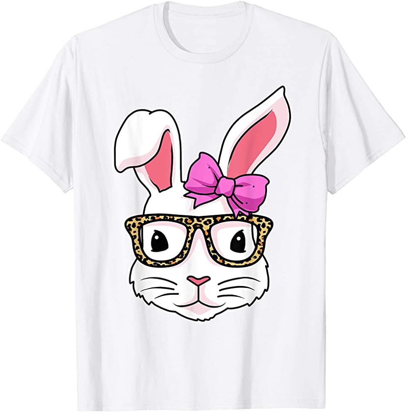 Easter Shirt Leopard Print Glasses Egg Hunting Easter Bunny T-Shirt