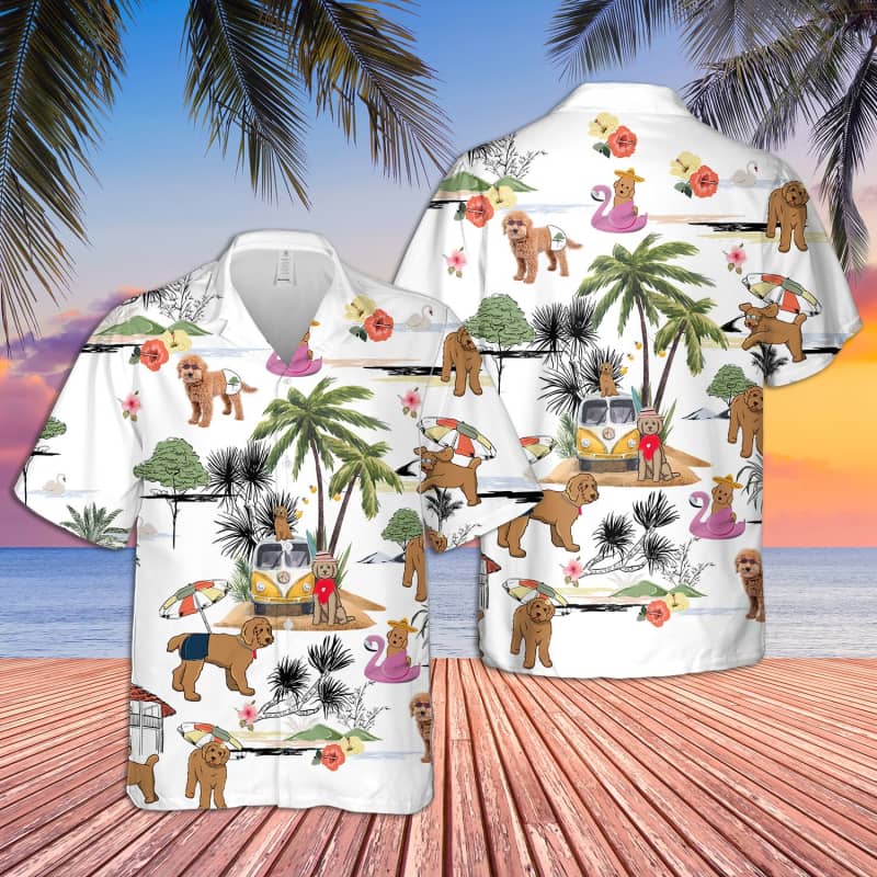 Unisex Labradoodle Beach Hawaii Print Aloha Short Sleeve Casual Shirt Ha99798