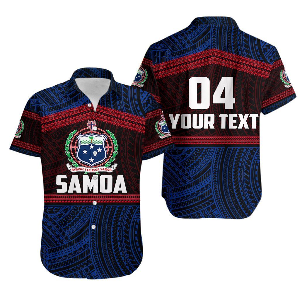 (Custom Personalised)Samoa Rugby Polynesian Patterns Hawaiian Shirt Blue Th4