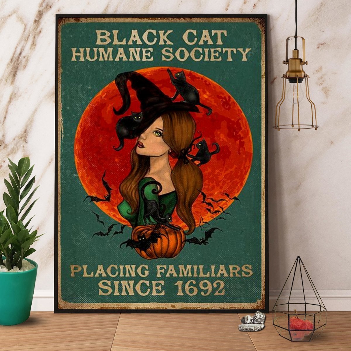 Blood Moon Black Cat Witch Humane Society Placing Familiar Halloween Poster No Frame Matte Canvas, Wall Decor Visual Art