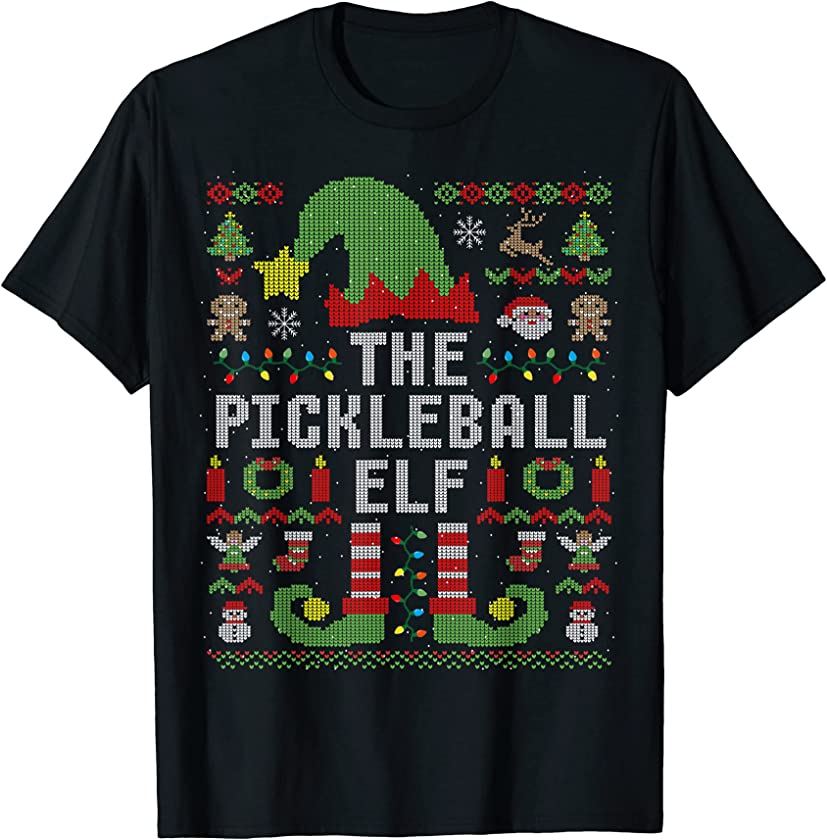 The Pickleball Elf Ugly Christmas Matching Family Group T-Shirt