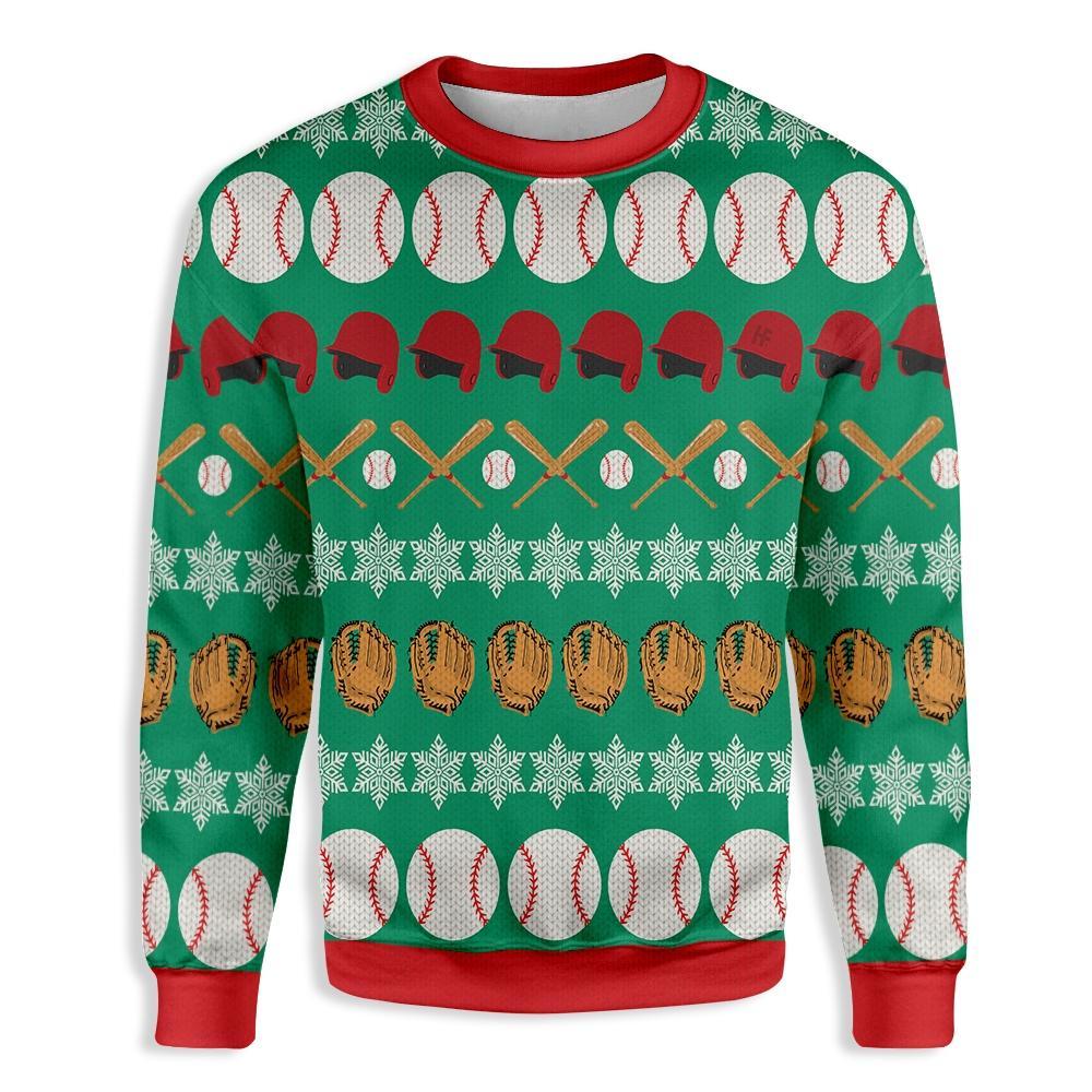 Baseball Pattern Santa Claus Ugly Christmas Sweater | For Men & Women | Adult | Us5255