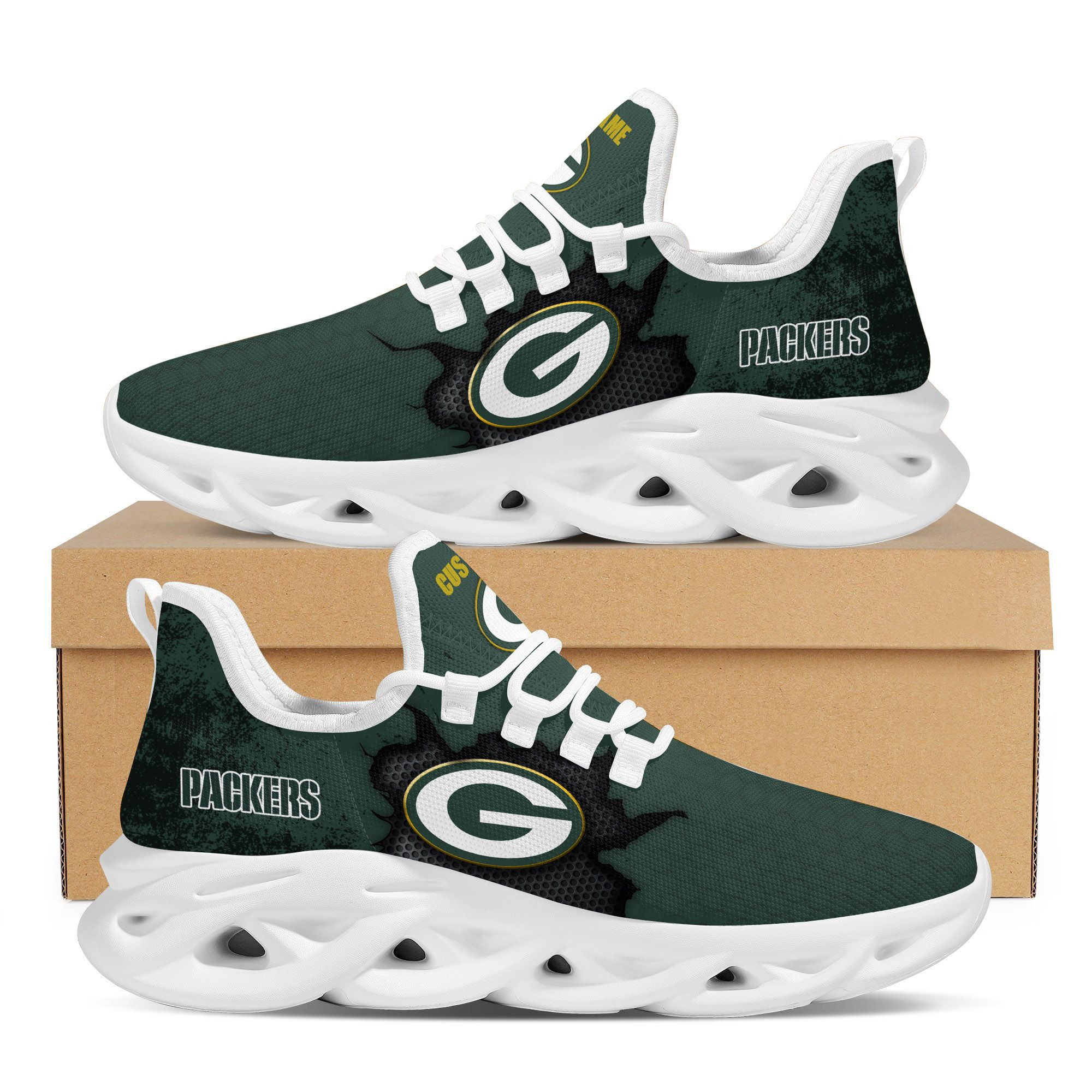 Green Bay Packers Cracked Design Trending Max Soul Clunky Sneaker Shoes  Custom Name Personalized For Mens Womensfans