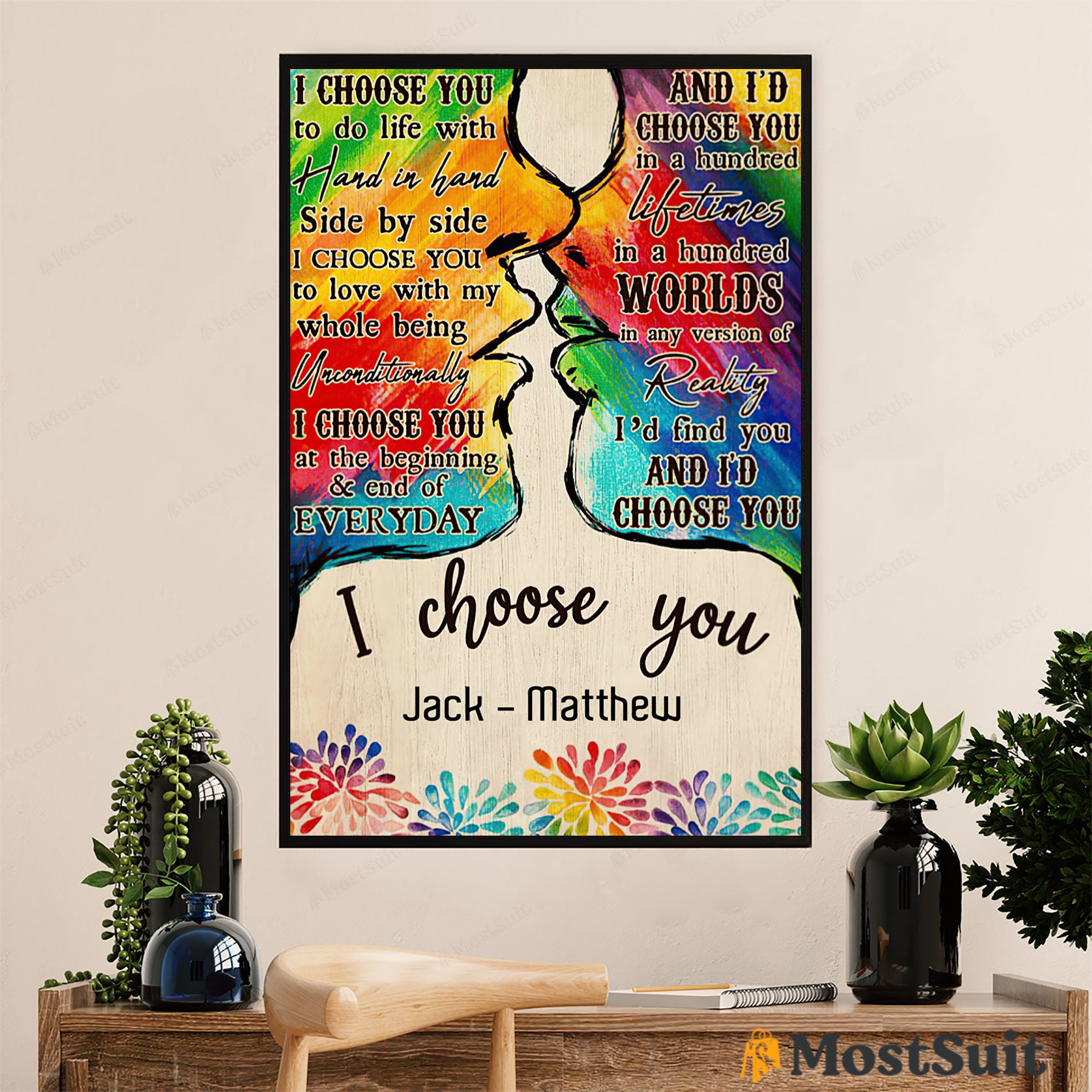 Customized Personalized Name Lgbt Gay Pride Month Poster Room Wall Art | Couple Love I Choose You