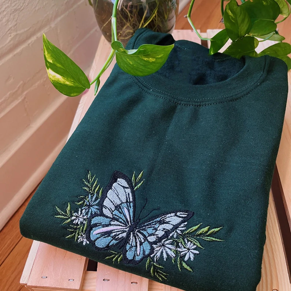 Butterfly Embroidered Sweatshirt 2D Crewneck Sweatshirt All Over Print Sweatshirt For Women Sweatshirt For Men Sws4357