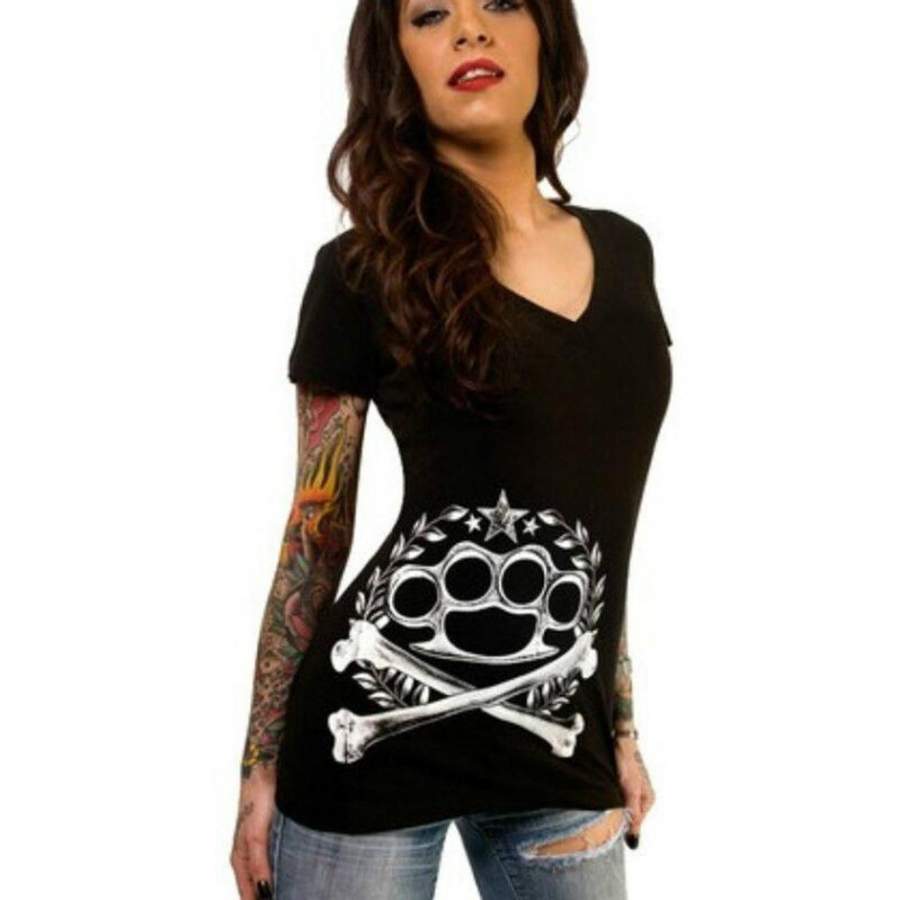 Cool Casual Punk Skull 3D V-Neck Shirt - TattoosCafe