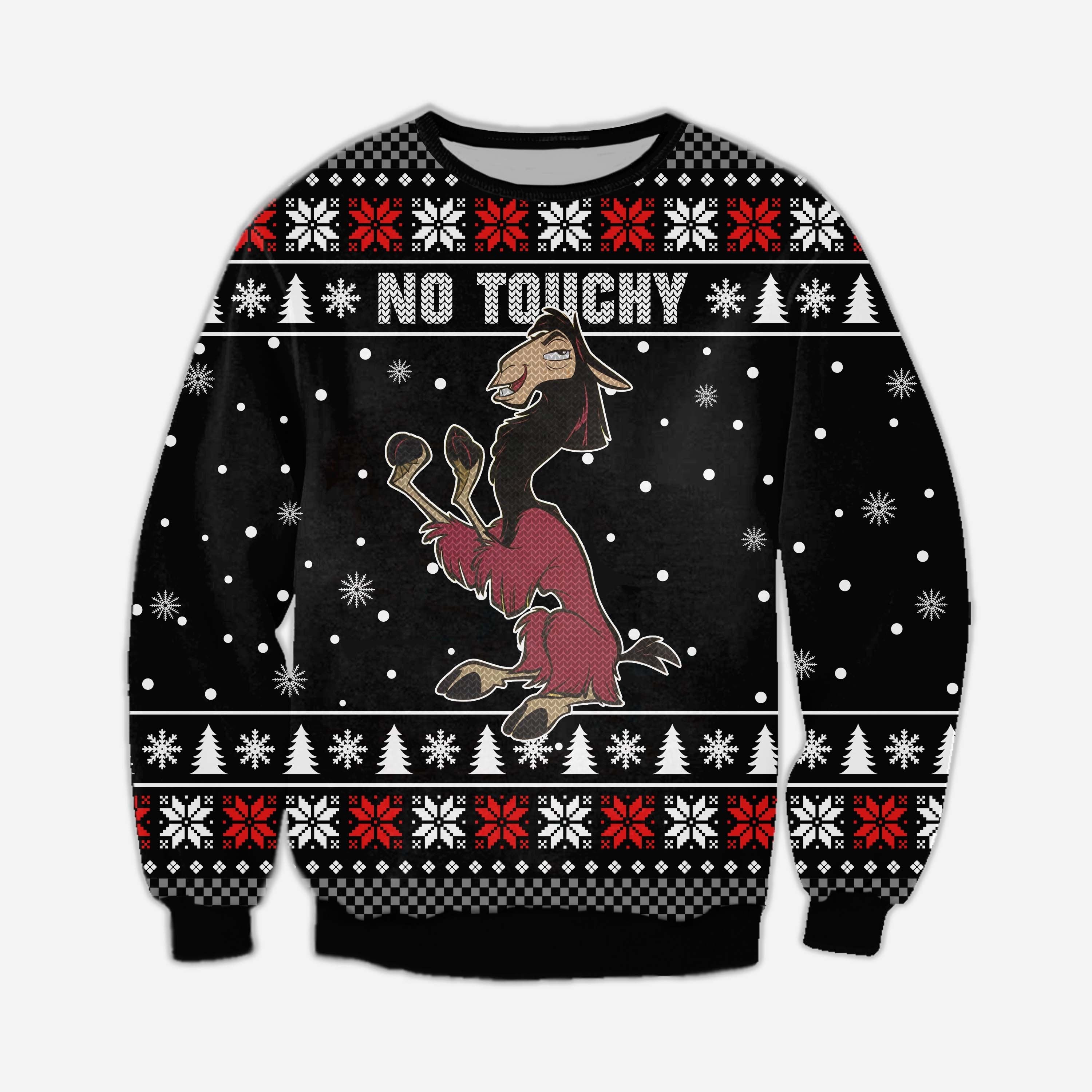 Unifinz Dn Chrsitmas Ugly Sweater Kuzco Llama No Touchy Christmas Black Sweater 2022