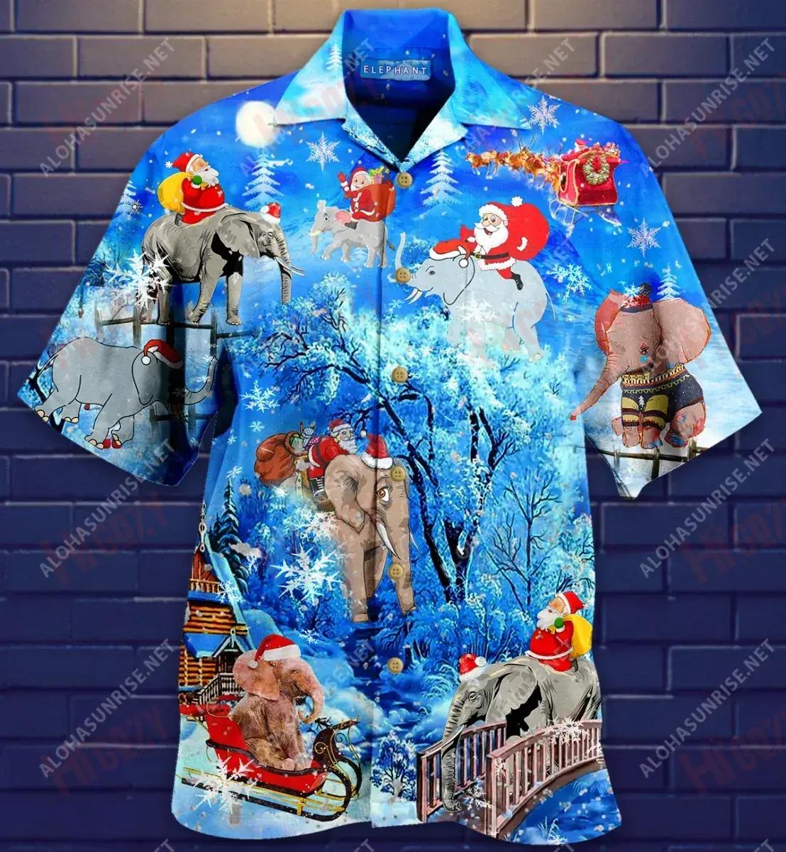 Santa Ride Elephants Merry Xmas Short Short Sleeve Shirt Vacation Short Sleeve Best Hawaiian Shirts Hawaiian Shirts For Women