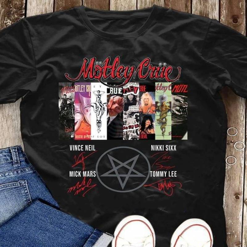 Motley crue all member signature all album poster t shirt hoodie sweater canvas