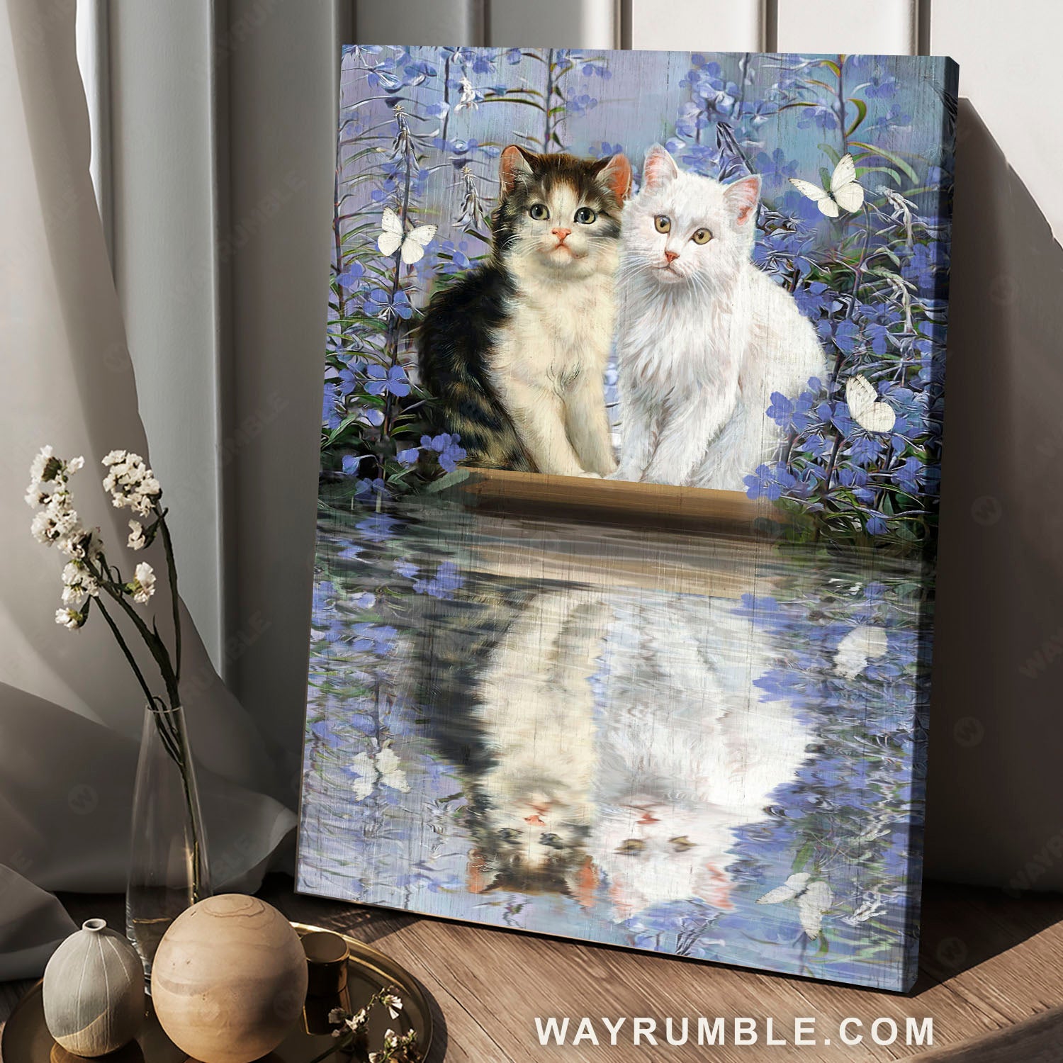 Cute Kittens, Water Reflection, Campanula Flower – Jesus Portrait Canvas Prints, Christian Wall Art