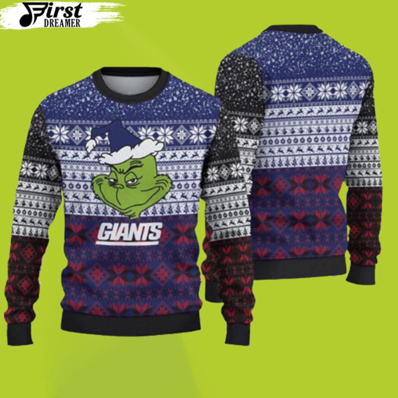 New York Giants Christmas Grinch Gift For Fan Ugly Wool Sweater Christmas Giants Christmas Sweater