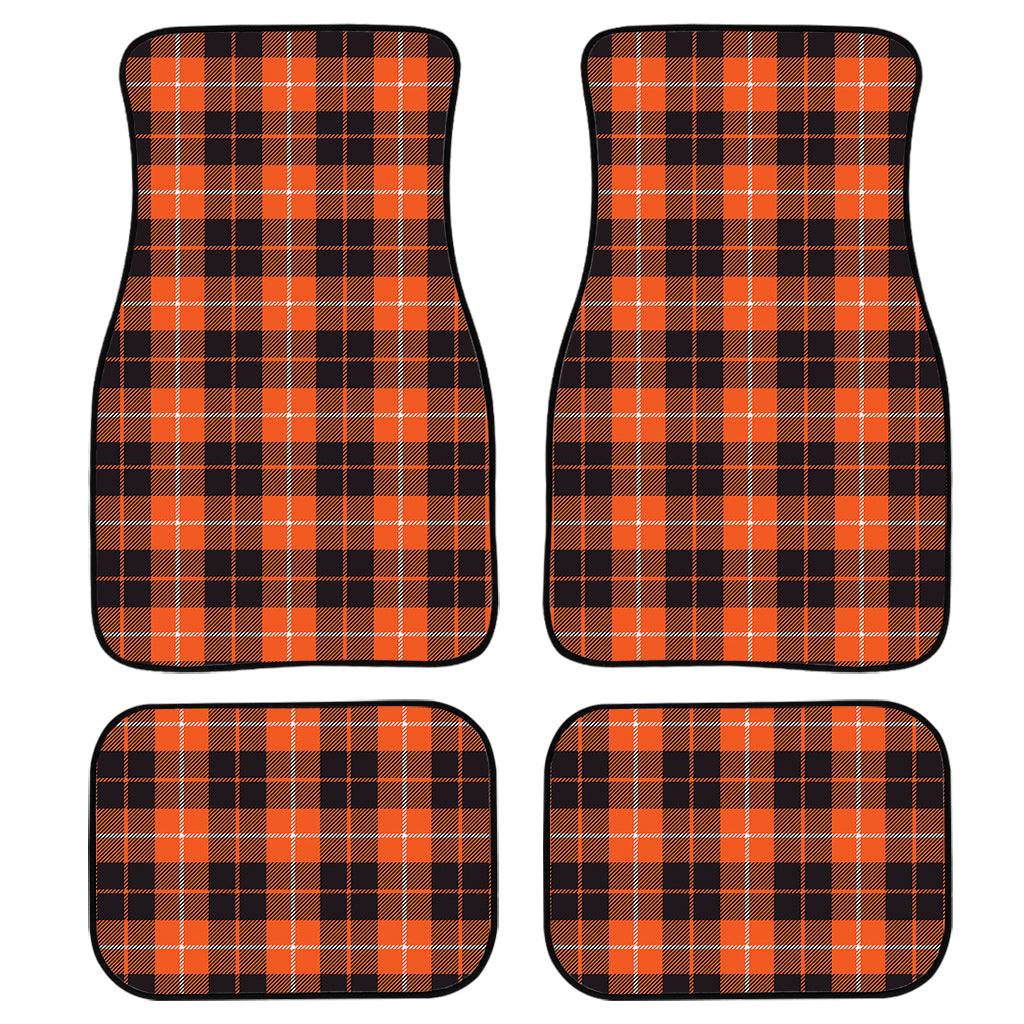 Orange Grey And White Tartan Print Front And Back Car Floor Mats, Front Car Mat