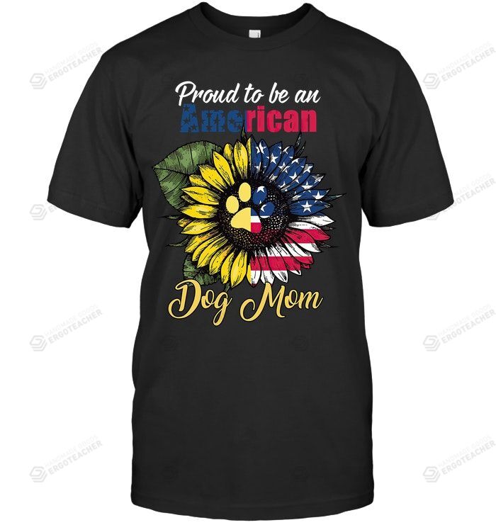 Dog American Puppy Mom Sunflower USA Flag Tshirt Grandmother Granny Mom Mama Birthday Wedding Anniversary Mother’s Day Maternity Doggo Paw Tee