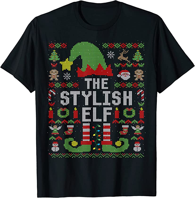 The Stylish Elf Ugly Christmas Matching Family Group T-Shirt