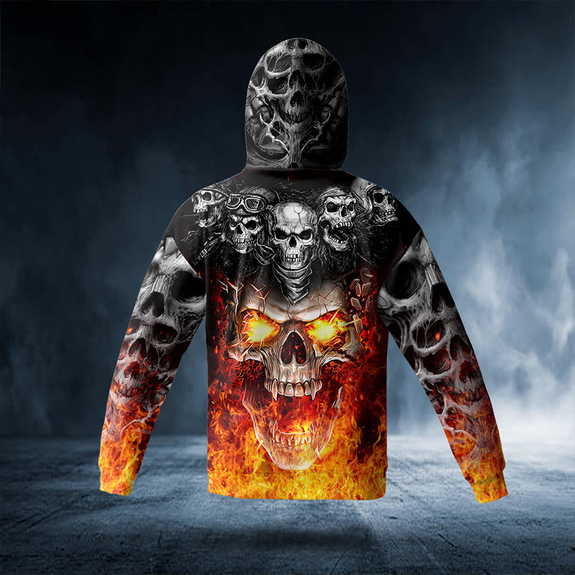 Ghost Fire Hunter Skull 3D Tees & Hoodie - TattoosCafe