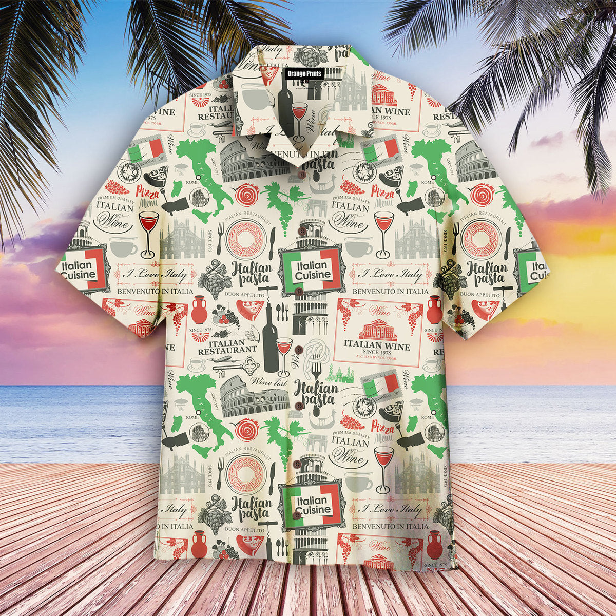 Italian Flag In Retro Style Aloha Hawaii Shirts For Men Women Ha9572