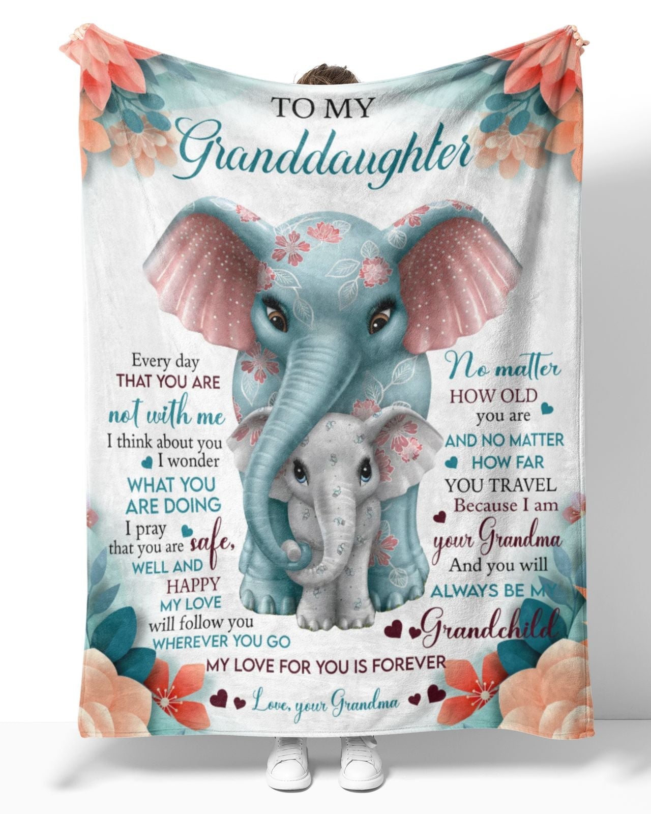 Personalized To My Granddaughter Elephant Flower Blanket From Grandma, To My Granddaughter Every Day That You Are Not With Me Elephant Baby Blanket