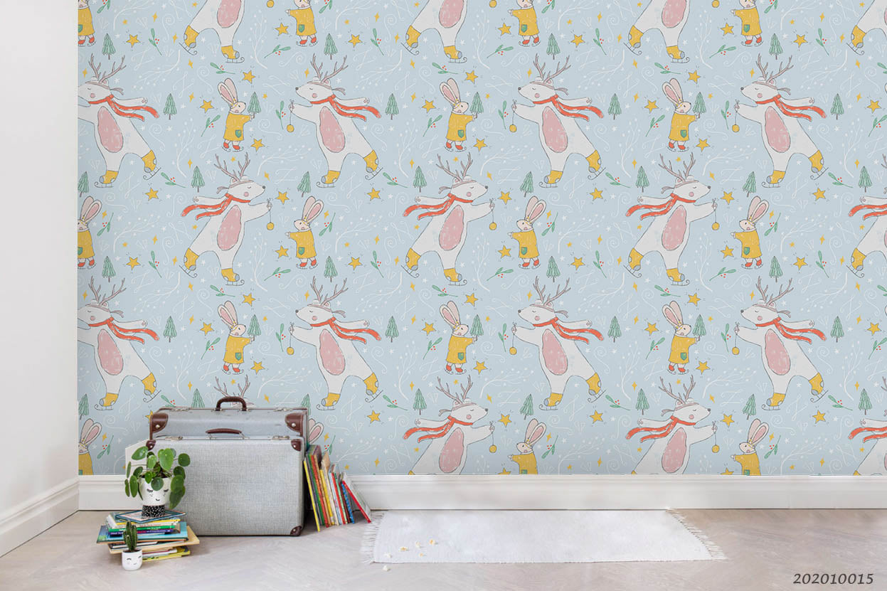 3D Cartoon Bear Rabbit Pattern Wall Mural Wallpaper Wj 5127