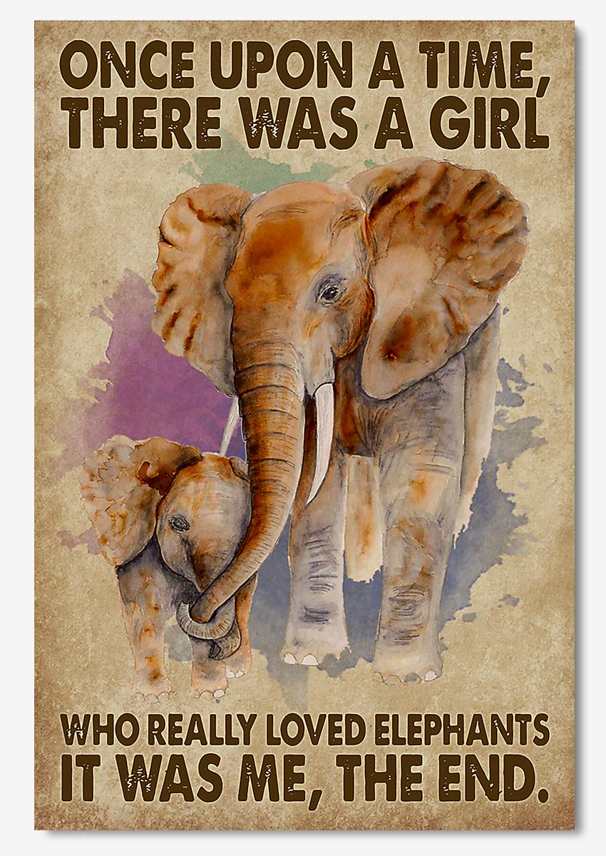 Once Upon A Time Girl Loved Elephants Cute Quotes Wall Art For Kid’S Bedroom Decor Poster